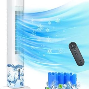 35’’ Evaporative Cooler Tower Fan 3-IN-1 Portable Air Conditioner, Remote Control, 120 Degree Oscillation, 3 Speeds, Normal/Sleep/Cool Modes, 7 Hour Timer & 4 Ice Packs for Home Office School Outdoor