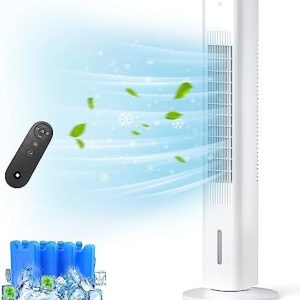 Cozzyben Air Conditioner no Window 35" Ice Tower Fan Blow Cold Air Ductless Evaporative Swamp Cooler Ventless Portable Standing Ac Unit with Water Tank, Ice Packs for Room Bedroom Indoor Home