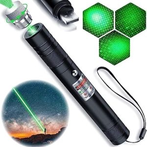 Cyahvtl Laser Pointer, Tactical Flashlights 2000 Metres Green Long Range High Power Handheld Flashlight, Rechargeable Laser Pointer for USB, with Star Cap Adjustable Focus Suitable for Projecto