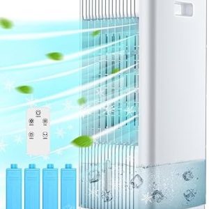 Evaporative Air Cooler, TEMEIKE 3-IN-1 Portable Air Conditioners w/Remote, Cooling Tower Fan w/Humidify, 70° Oscillation & 7H Timer Swamp Cooler, Windowless Evaporative Cooler for Room Bedroom Office
