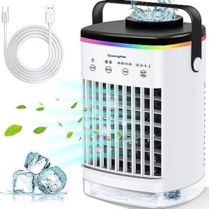 Portable Air Conditioners, Cooling fan Mini Air Conditioner Portable, 4 Wind Speed & 7 LED Light, 2 Cool Air Spray & 2-8H Timer, Personal Air Conditioner Evaporative Air Cooler for Room/Office