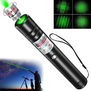 Rechargeable Green Laser Pointer High Power, Tactical Long Range Laser Beam Pen, Strong Puntero Laser Lazer Pointer with Star Cap, Laser Light for Dogs Cats Outdoor Hunting Meeting TV LED LCD